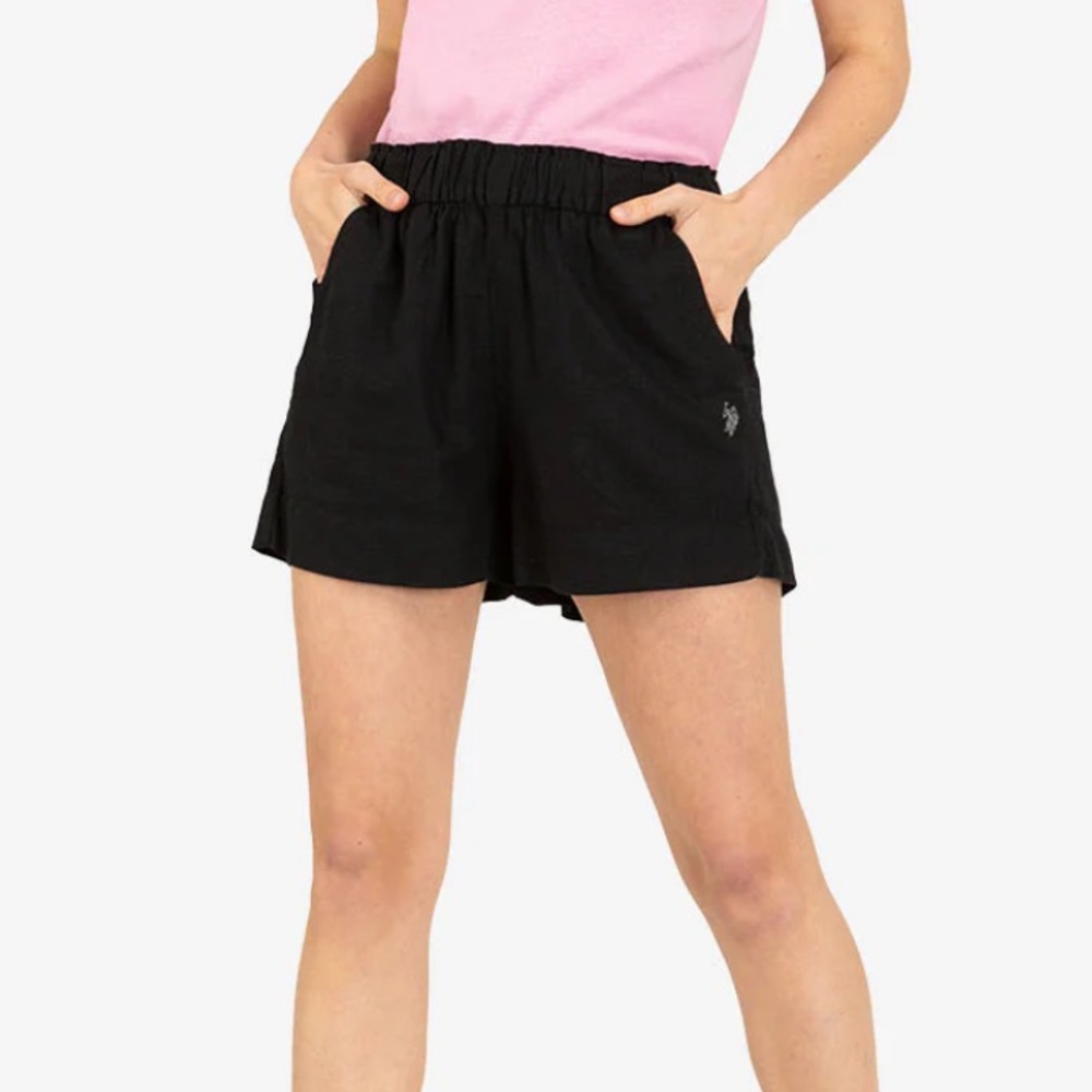 U.S. Polo Assn. Black Linen Shorts with Elastic Waistband